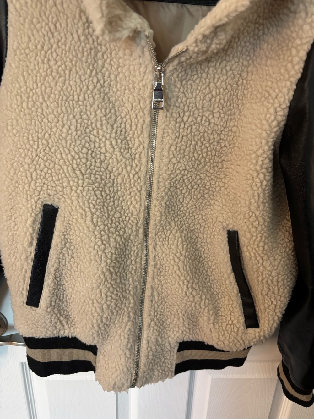 Steve Madden Sherpa Faux Leather Sleeve Hooded Jacket Small - Picture 3 of 11